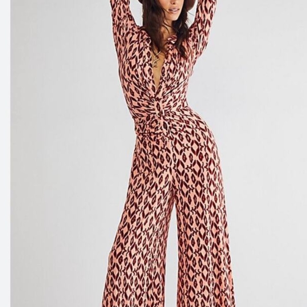 Free People peach and Black Jumpsuit with Wide-Leg Silhouette